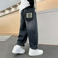 thumbnail image 6 of Boys Loose Fit Black Vintage Washed Wide Leg Jeans with Cuffed Hem for Kids 5-15 Years,Size 14-15 T, 6 of 6