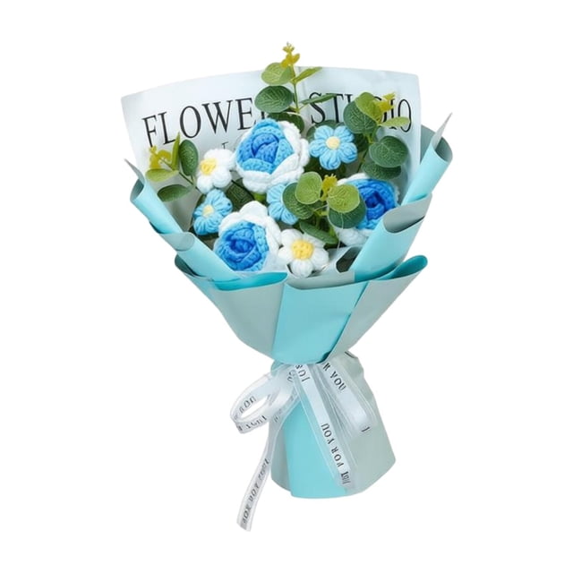 Guirnalda de flores artificiales tejidas a crochet, ramo de flores preservadas, regalo para esposa Azul