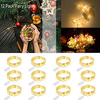 Fairy Lights, 12 Pack Fairy String Lights Battery Operated, 6.6ft 20 LED Waterproof Firefly Lights Copper Wire LED Fairy Lights for Indoor Outdoor Wedding Christmas Holiday Party Decoration-Warm White