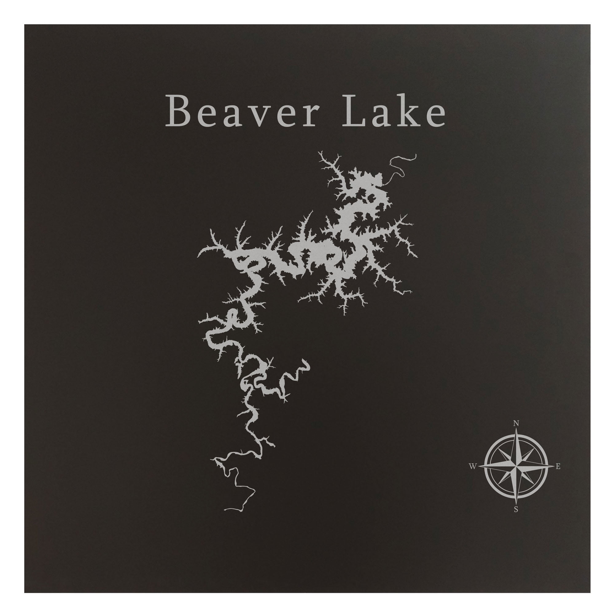 Beaver Lake Map 24x24" Black Metal Wall Art Office Decor Gift Engraved