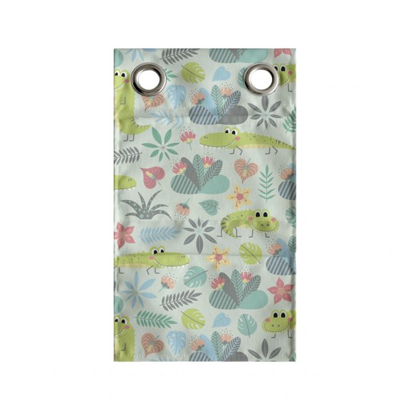 Crocodile Hanging Pocket Organizer, Composition of Funny Exotic Plantation and Smiling Crawling Creatures, Printed Polyester Storage Bag with Pockets, 9" x 16", Pale Green Multicolor