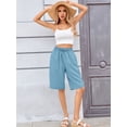 thumbnail image 3 of Chiclily Women's High Waisted Bermuda Shorts, Casual Summer Linen Feel Wide Leg Lounge Shorts with Pockets Drawstring Blue Gray Shorts, Size S, 3 of 8