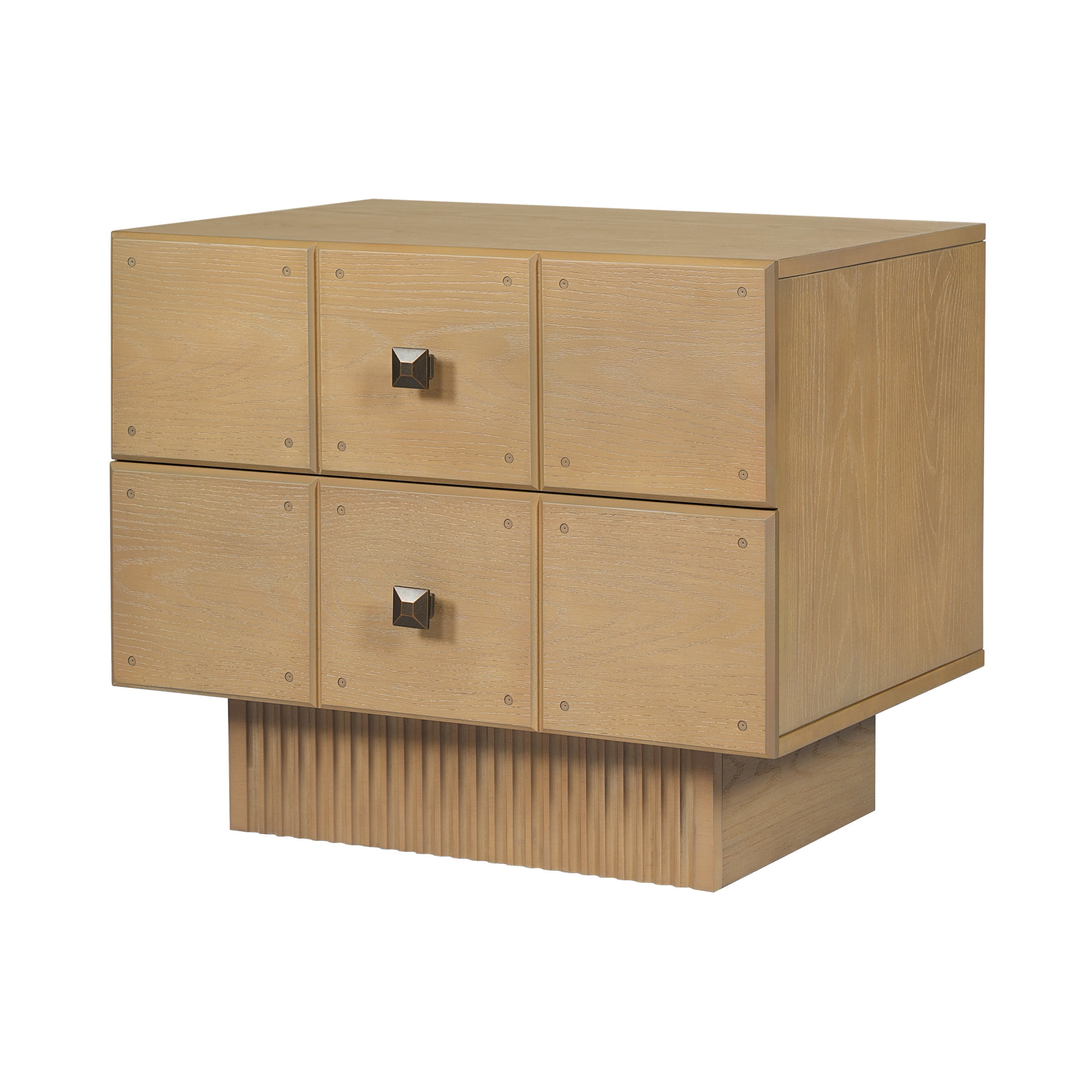 Christopher Knight Home Mid-Century Wood Nightstand with 2 Drawers, Fluted Pedestal, Natural