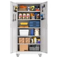 thumbnail image 6 of Aobabo Metal Garage Storage Cabinet with Wheels, Rolling Tool Storage Cabinet with 5 Adjustable Shelves and Pegboard for Garage Home Office Utility Room,Required Assembly,White 71" H×32" W×16" D, 6 of 10
