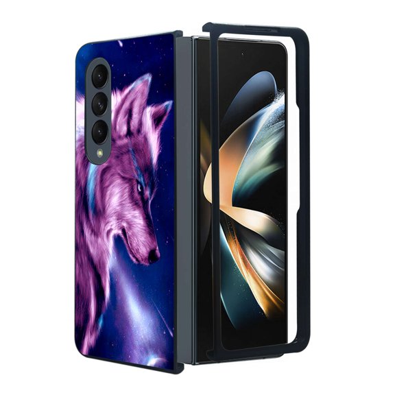 ANJ  Protective Snap-On Design Printed Case Compatible with Samsung Galaxy Z Fold 4 - Purple Wolf