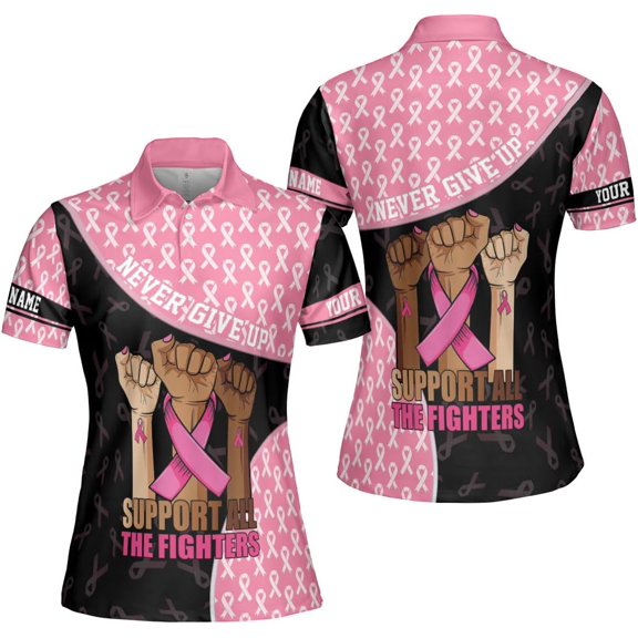 Personalized Breast Cancer 3D Polo Shirt, Pink Ribbon Awareness Polo, Survivor Pride Shirt Breast Cancer Tshirt (S)