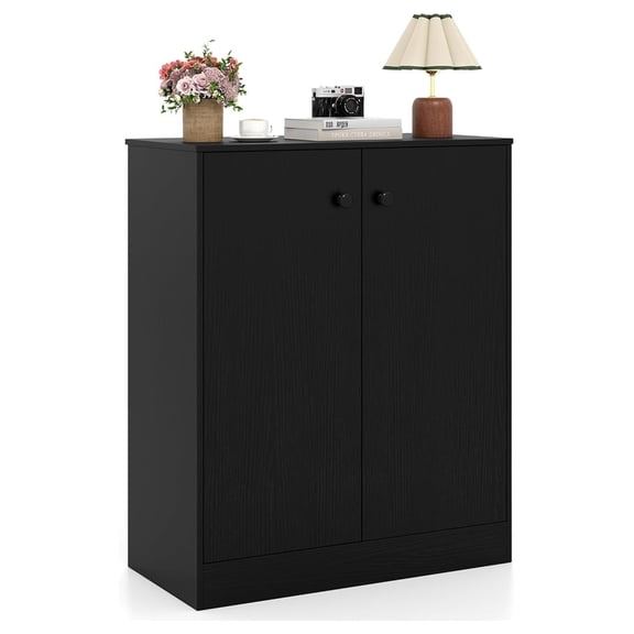 Floor Storage Cabinet, 2 Door Sideboard, Freestanding Accent Cabinet, 3 Tier Shelves, Modern Buffet Cabinet for Kitchen, Living Room, Entryway - Black