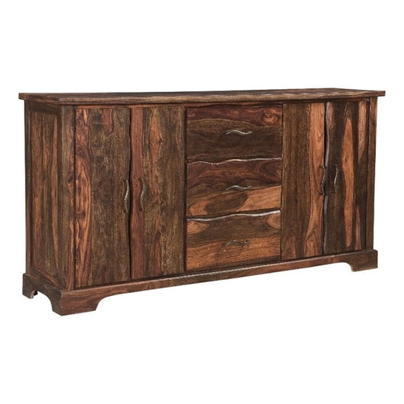 Taran Designs Darcy 3-drawer 4-door Live Edge Solid Wood Sideboard in Dark Brown