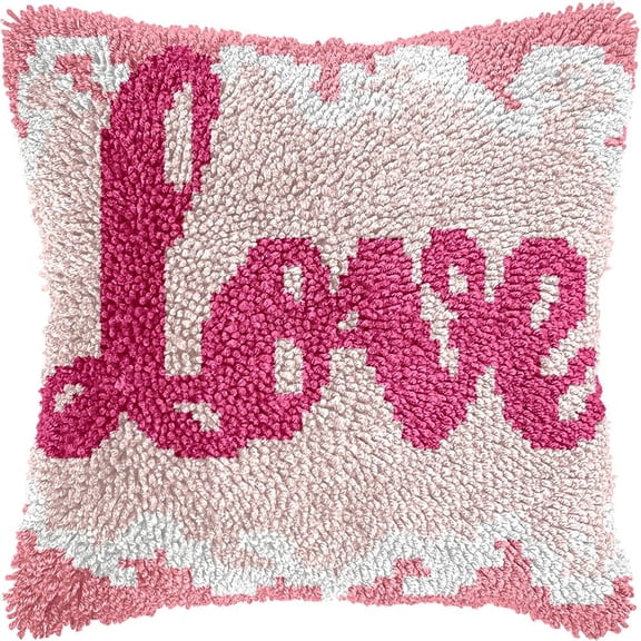 Love Latch Hook Pillow Cover Kits for DIY Handmade Throw Pillow Cross Stitch Latch Hooking Pillowcase Kits with Preprinted Color Pattern Canvas Crochet Yarn Kits 17''X 17''(7-53)