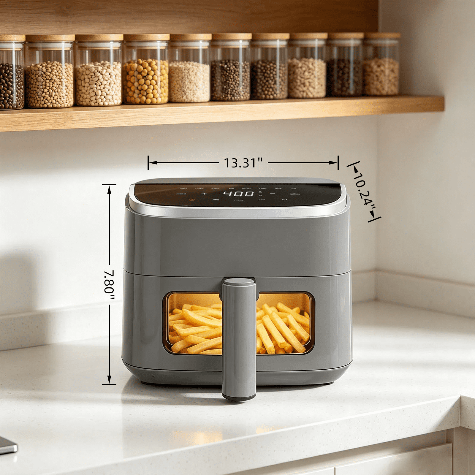 Casabay 4 QT Air Fryer with Viewing Window, 1500W 8-in-1 Electric Hot Air Fryer Oven, Digital Display, Compact Multi-Functional Cooker for Home Kitchen, Gray