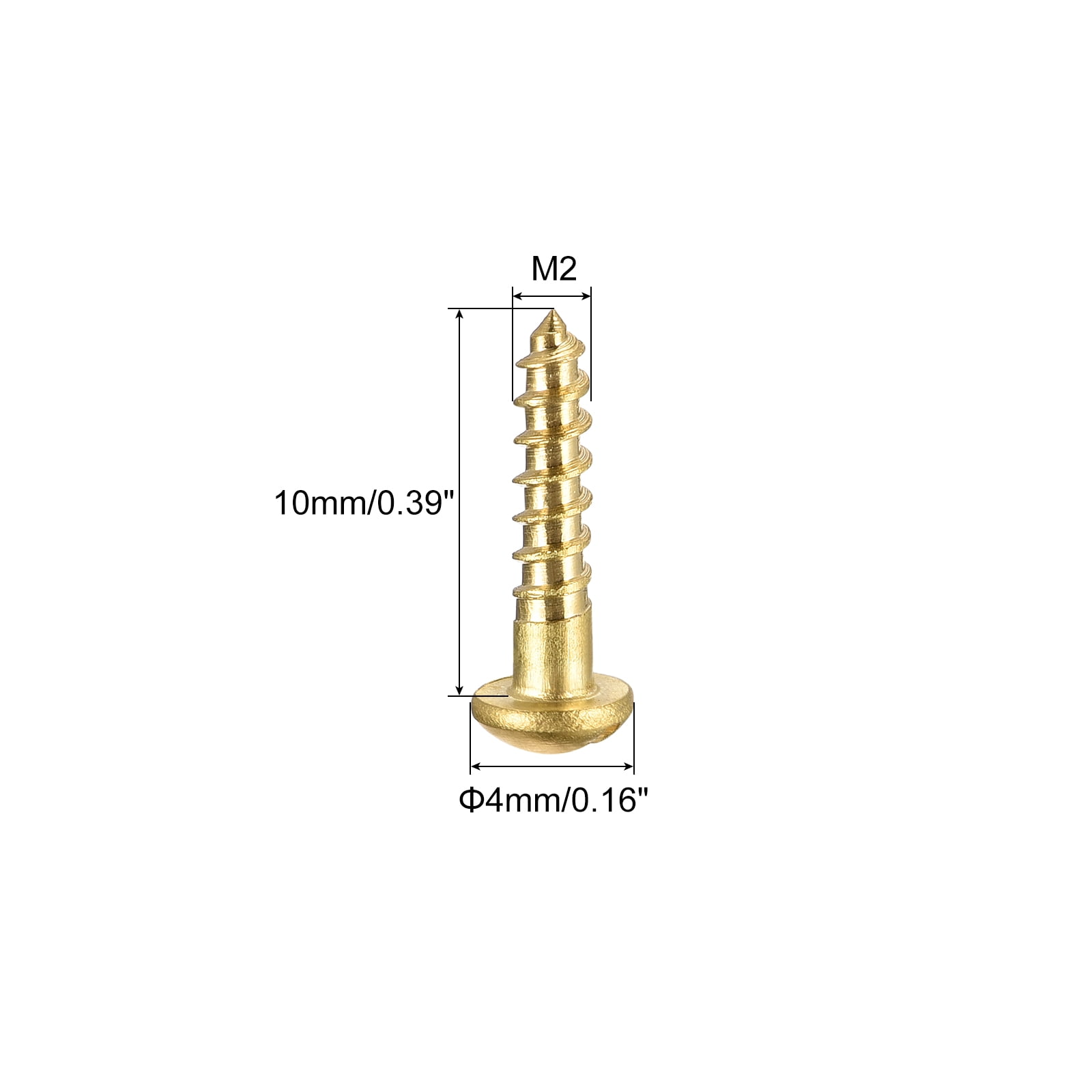 Unique Bargains Wood Screws Slotted Round Head Brass Self-Tapping Screws M2 x 10mm