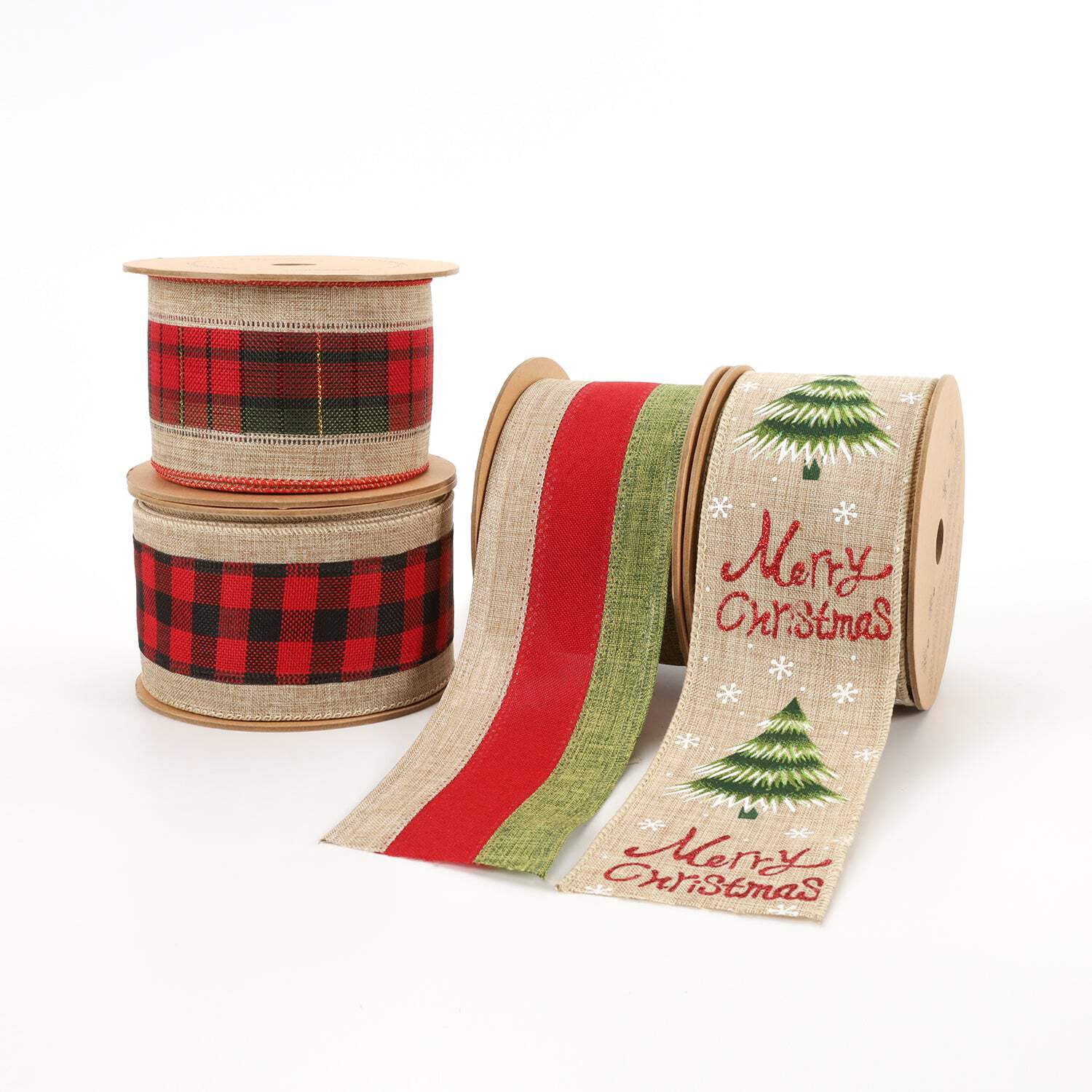 LaRibbons 2 1/2" Holiday Wired Ribbon | "Merry Christmas" Natural/Multi | 10 Yard Roll