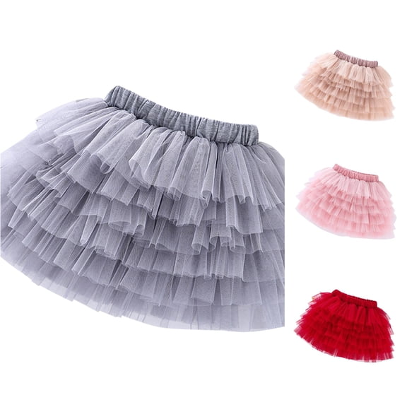 SGMVNU Tutu for Girls 6-Layered Tiered Ruffle Tulle Skirts A Line Ballet Skirt Princess Dress Birthday Outfit, Grey, Size 4-5 Years