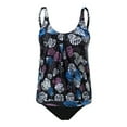 thumbnail image 3 of Kcodviy Swimsuit Sleeveless Round Neck Swim Top Solid Print Split Two Board Shorts Size 14 Piece Swimwear Bikini Set, 3 of 7