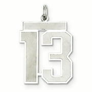 Sterling Silver Rhodium-plated Large Satin Number 13 Charm QPP13 (25mm x 21mm)