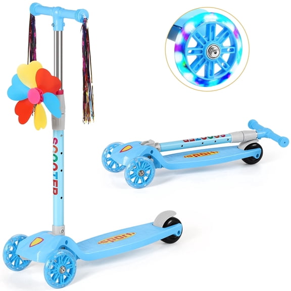 Sunexinlo Kids Kick Scooter Folding Adjustable Height Triple Wheels Portable Wide Anti-Slip Deck Blue