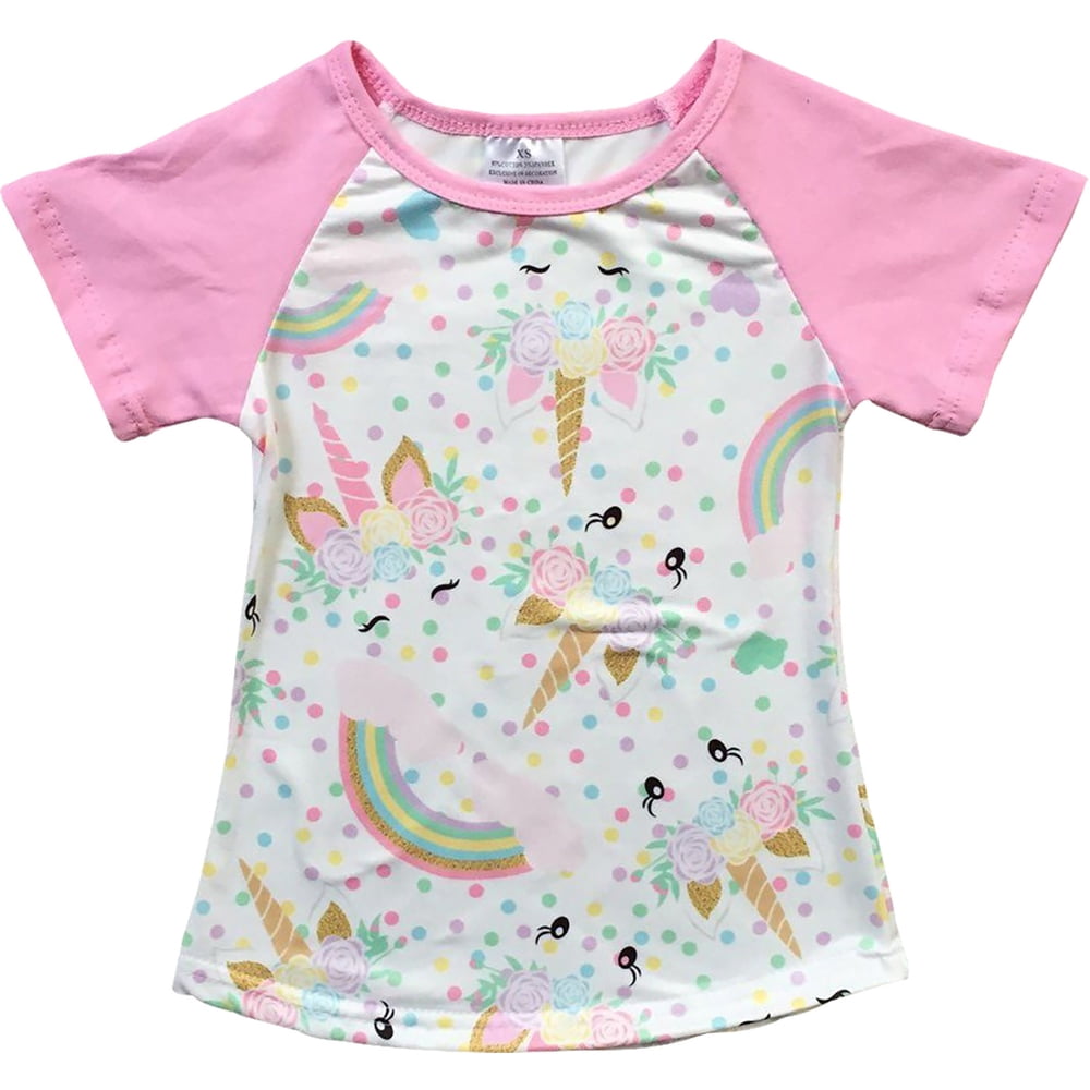 Blunight Collection Little Girl Kids Unicorn Rainbow Flower Raglan