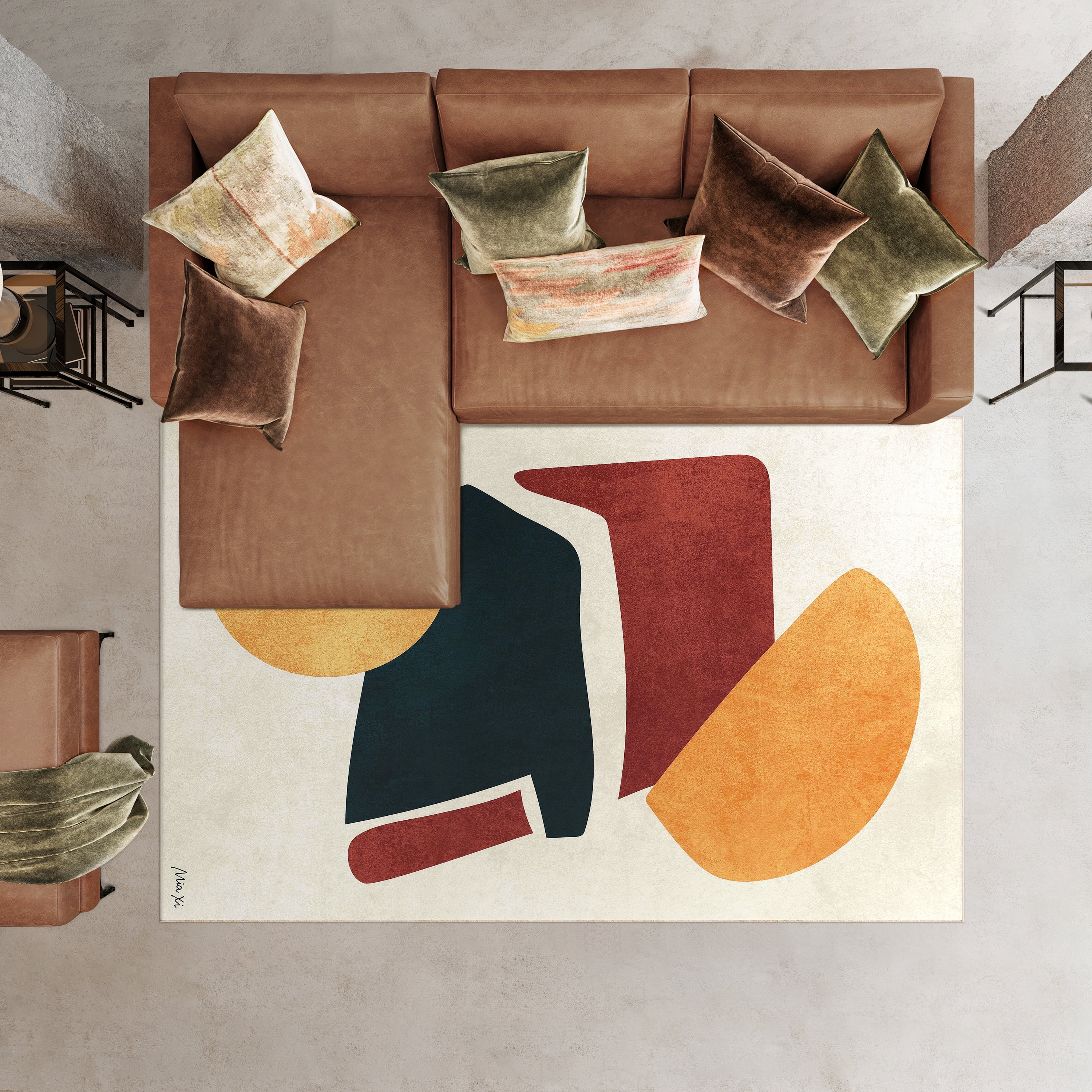 Earth Tone Washable Geometric Art Area Rug size 8'x10', Power-loomed, Heavenly Softness with Non-Slipping Backing