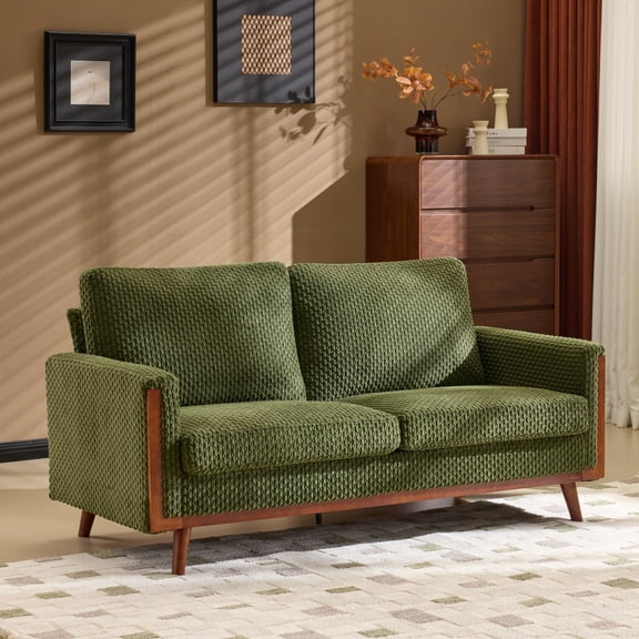 Ktaxon Corduroy Loveseat Sturdy Build, 2 Seater Sofa Solid Wood Frame, Living Room Couch Deep Seat for Small Space Apartment Home Green