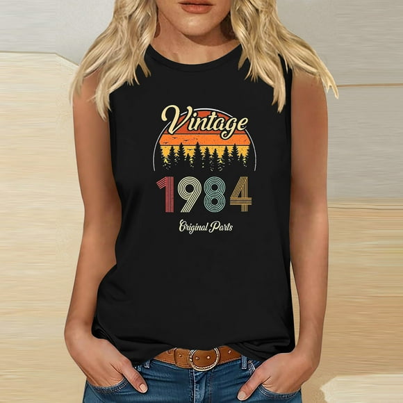 LSLJS 1984 Vintage Shirt for Women 40th Birthday Gifts Idea Retro T Shirts Party Tops Funny Tees, Womens Tank Tops
