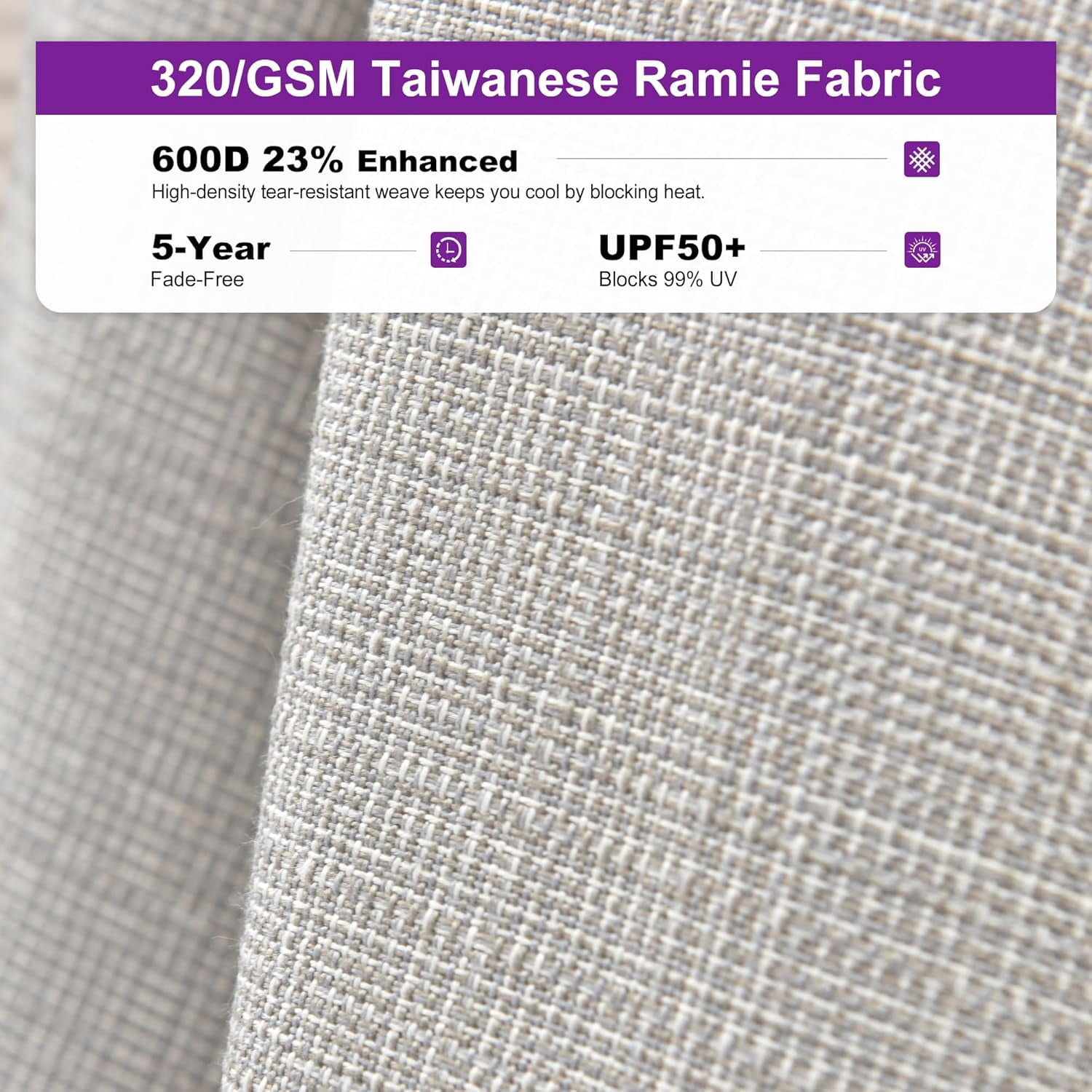 PURPLE LEAF 6 X 10 FT Semi-Auto Outdoor Market Patio Umbrella Sun Umbrellas with 8 Aluminum Sturdy Ribs for Backyard Deck Garden Pool, Gray Pole Beige Canopy