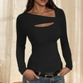 thumbnail image 2 of APEXFWDT Women's Ribbed Long Sleeve Top Cut-Out Neckline Slim Fit Shirt Basic Tee for Fall/Winter,M,Black, 2 of 7