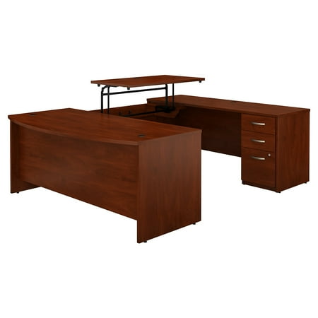 Bow Front Cabinet Stand SRE389HCSU Bush Business Furniture Hansen Cherry Series C Elite 72W x 36D 3 Position Sit to Stand Bow Front U Shaped Desk with 3 Drawer File Cabinet ()
