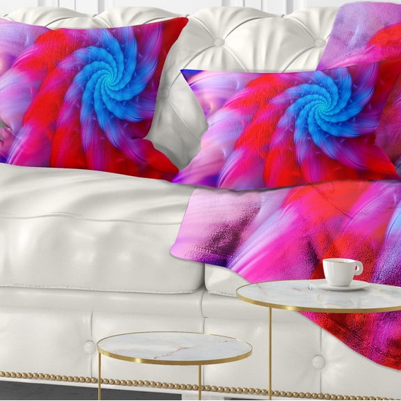 Designart Rotating Red Pink Fractal Flower - Floral Throw Pillow - 12x20