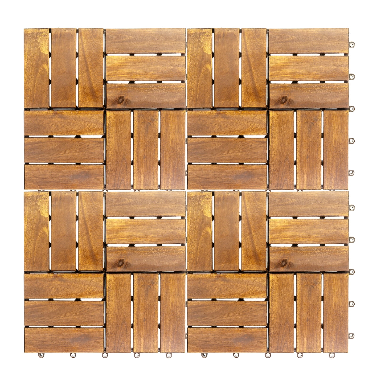 Acacia Wood Interlocking Deck Tiles 4-Pack Weatherproof Outdoor Patio Balcony Shower Floor Drainage