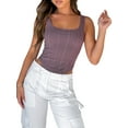 thumbnail image 2 of Coduop Women Ribbed Crop Tank Tops Sleeveless Square Neck Irregular Hem Cami Vest Tops, 2 of 6