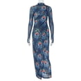 thumbnail image 5 of Women's Feathers Print Turtleneck Long Sleeve Hips Wrapped Long Dress, Slight Perspective, Sexy, 5 of 15