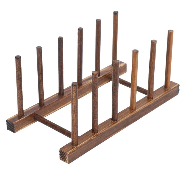 Wooden Dish Rack, Dish Drying Rack Pot Lid Holder Drying Rack Stand Folding For Bowl For Tray For Cutting Board For Cup 4 Column Carbon Burning,6 Column Carbon Burning