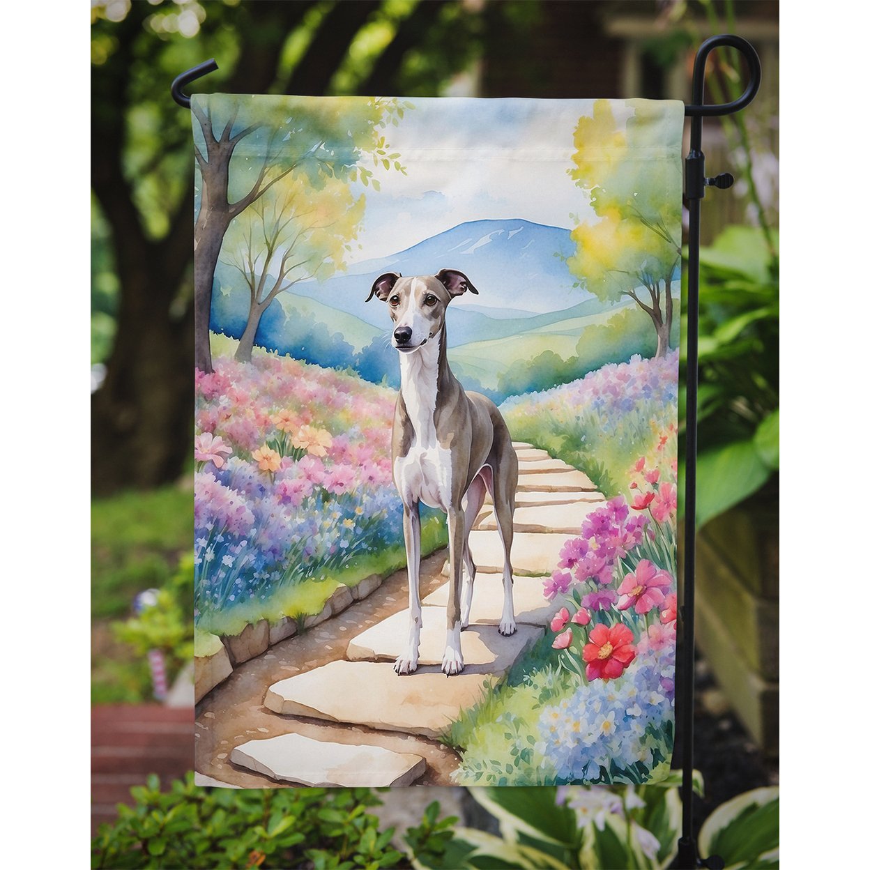 Whippet Spring Path Garden Flag 11.25 in x 15.5 in