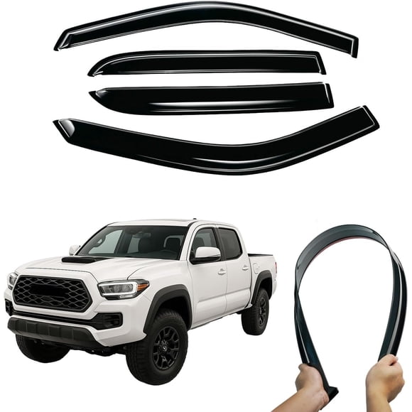 LAX Heavy-Duty Outside-Mount Truck Window Visors Rain Guards for 2022-2025 Toyota Tundra CrewMax Cab, Tape-On Design, Set of 4