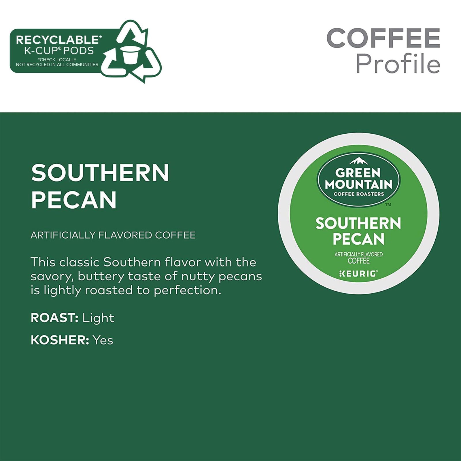 Green Mountain Coffee Southern Pecan, Keurig K-Cup Pod, Light Roast, 48 Count