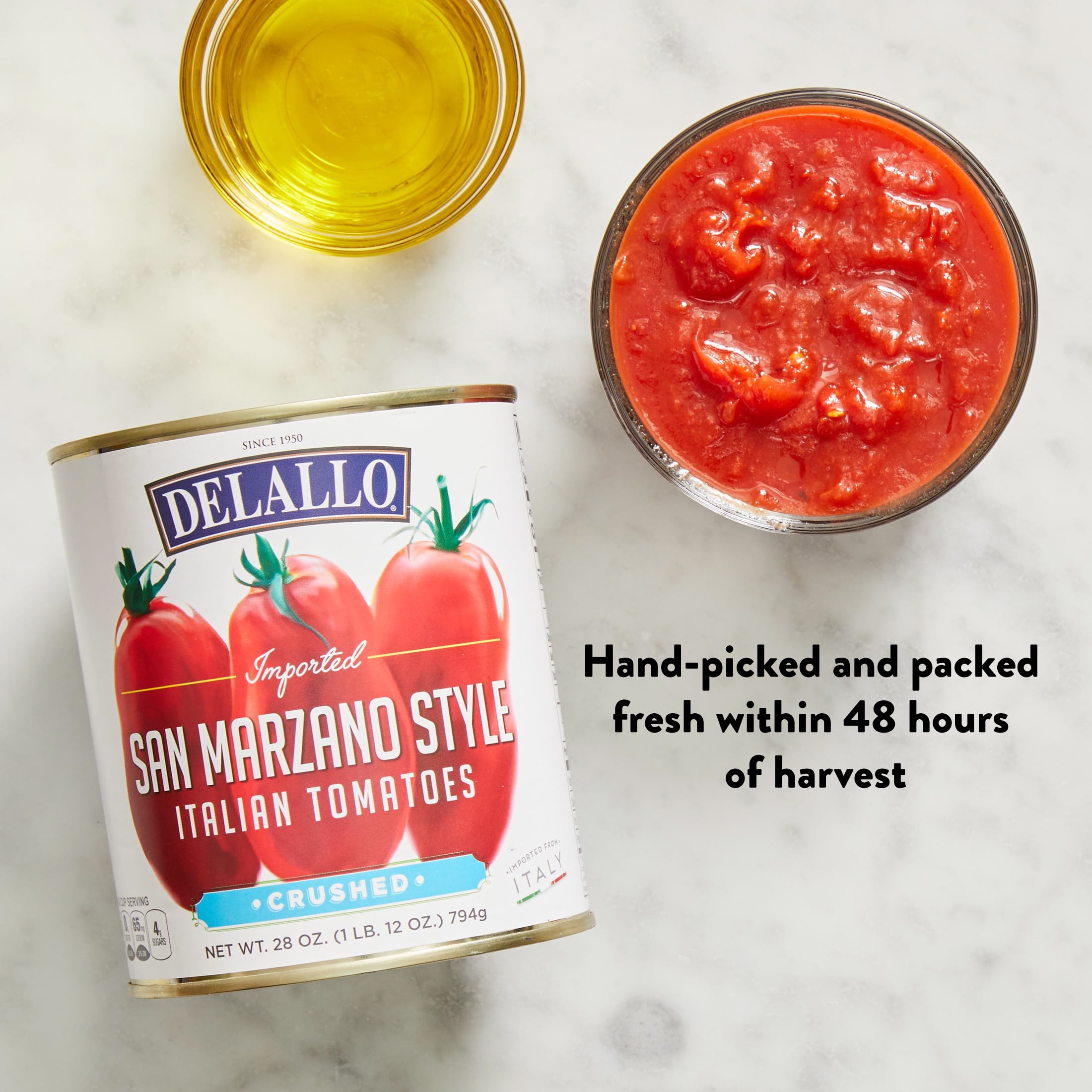 DeLallo San Marzano Style Crushed Tomatoes, Non-GMO, Product of Italy, 28 oz Can, 3 Pack
