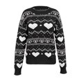 thumbnail image 4 of VISALY Heart Sweater Heart Sweater with Bow Ribbed Pullover Sweaters Lightweight Sweaters Comfy Sweaters Cotton Sweaters Trendy Sweater Dressy Tops Oversized Sweater Black Xl, 4 of 5