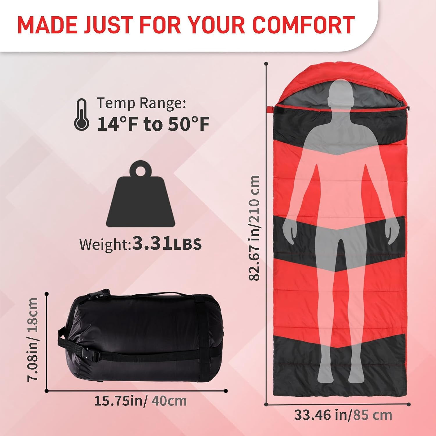 JFTER Camping Sleeping Bag, Cold Weather & Warm for Adults Big and Tall, Lightweight, Waterproof, Backpacking, Camping Gear Equipment for Traveling,Hiking,Hotel,Outdoor & Indoor
