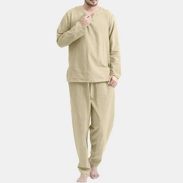 JINYU Men's Casual Solid Long Sleeve Pant Set V-Neck Pajamas Lounge Two Piece