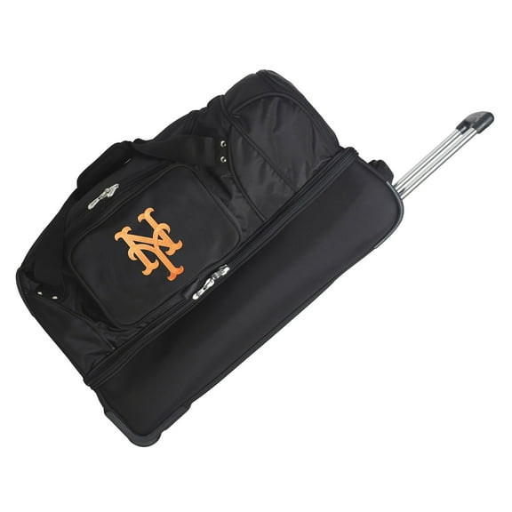 MOJO New York Mets Black 27'' 2-Wheel Drop Bottom Rolling Duffel Bag