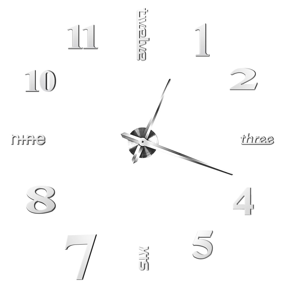 Zyyini Frameless Wall Clocks, Large Modern 3D DIY Mute Wall Clock with Mirror Numbers Wall Sticker Decal Home Office School Art Decor Non Ticking for Living Room Bedroom Decoration Gift(Silver)