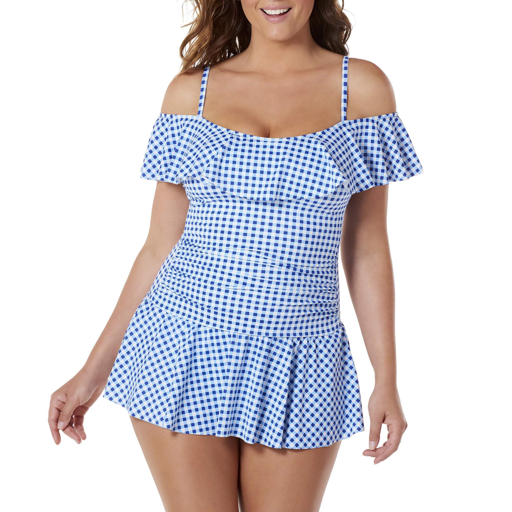 Simply Slim Women's Plus-Size Off-the-Shoulder Swimdress - Walmart.com