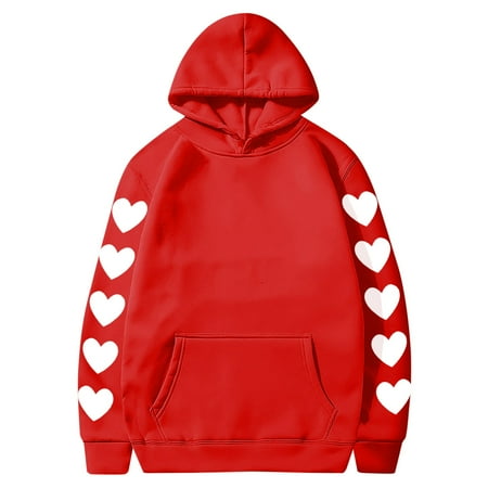 Diufon Women s Valentine Day Sweatshirt Casual Long Sleeve Hooded Sweatshirts Cute Printed Pullover Tops with Pockets