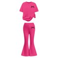 thumbnail image 4 of XIYON Girls Clothes Bow Print Short Sleeve Top and Flared Pants 2 Piece Outfit Set for Kids, 4 of 4