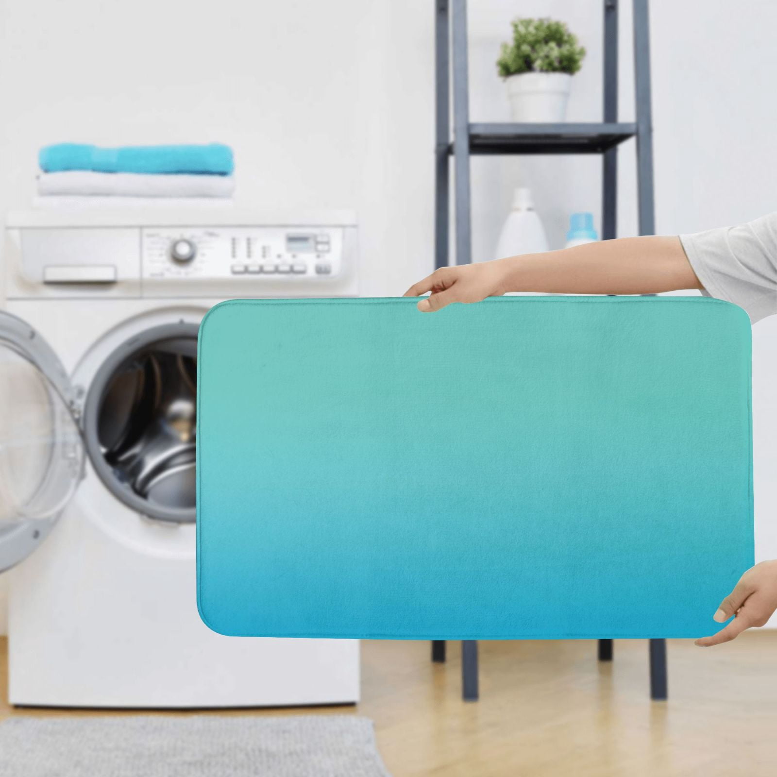 Bathroom Rugs Sets 3 Piece - Teal Turquoise Absorbent Non Slip Bath Mats, U-Shape Toilet Lid Cover, Contour Mat, Soft Washable Shower Mats Bath Rug Mat for Bathroom Tub Toilet