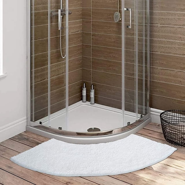 Curved Bath Mat for Quadrant Shower, Ultra Water Absorbent Microfiber, Super Soft Shaggy Fluffy Non-Slip Bath Rug, Fits Corners Round Showers, Semi Circular Bathroom Decoration