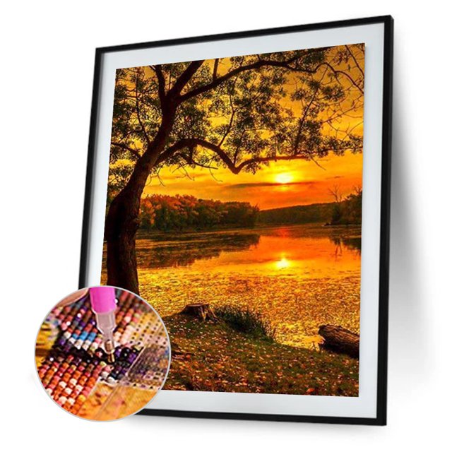 Cuadros Decorativos Kit de pintura de diamante 5D Sunset Lake Full Square Drill Rhinestone DIY Wall Arts DQrwqpou Nuevos Originales
