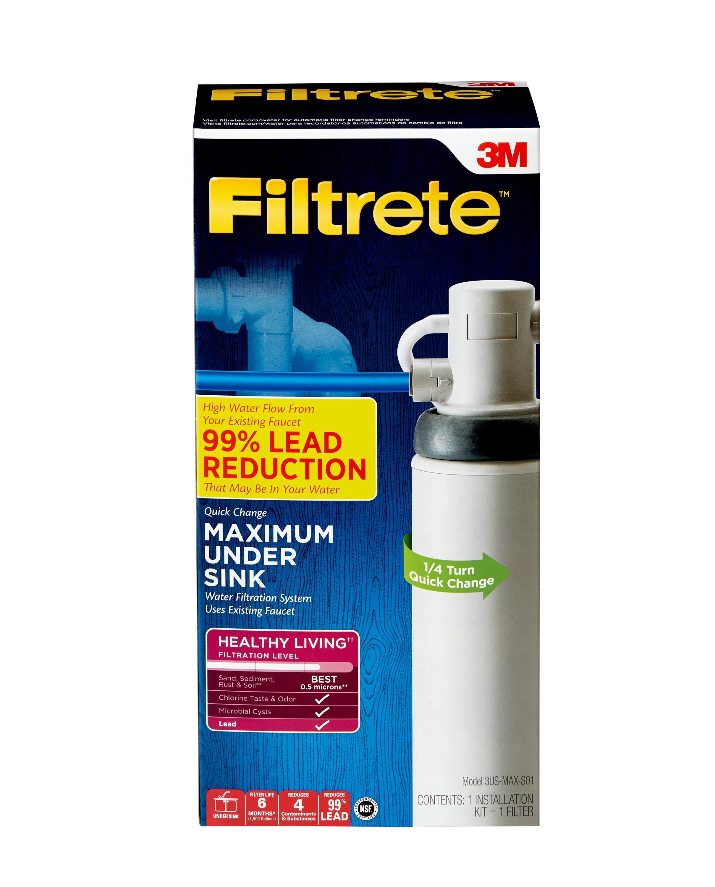 Much Mor Filtrete Maximum Under Sink Water Filtration Filter Reduces 99/% Lead