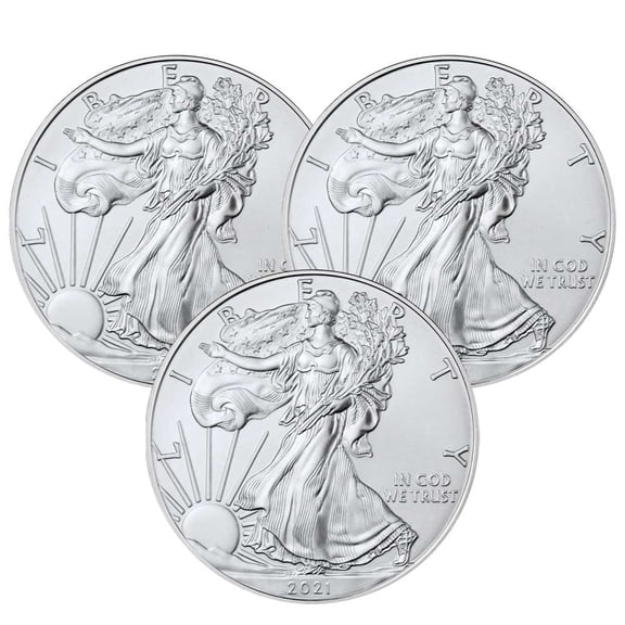 Lot of 3 - 2021 $1 Type 1 American Silver Eagle 1 oz BU