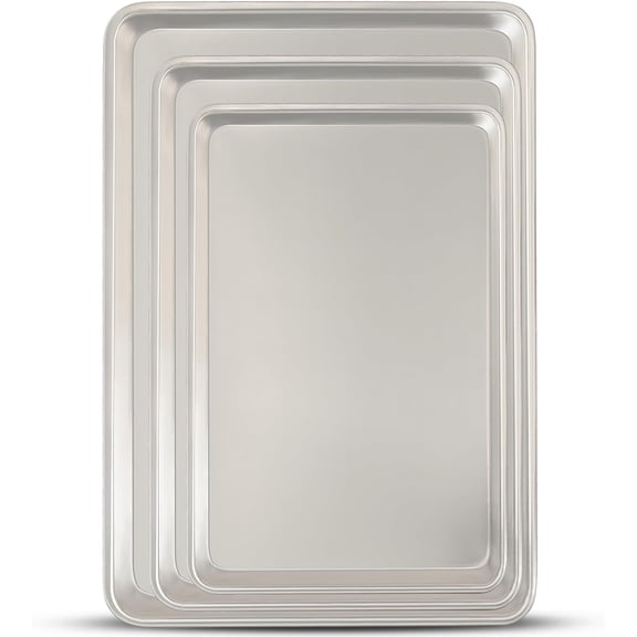 Baking Sheet Pan Set of 3, Commercial Quality Aluminum Cookie Sheets for Oven, Warp Resistant Baker's Half/Quarter/Jelly Roll Pans, Thick Cookie Tray Pans for Baking, Roasting